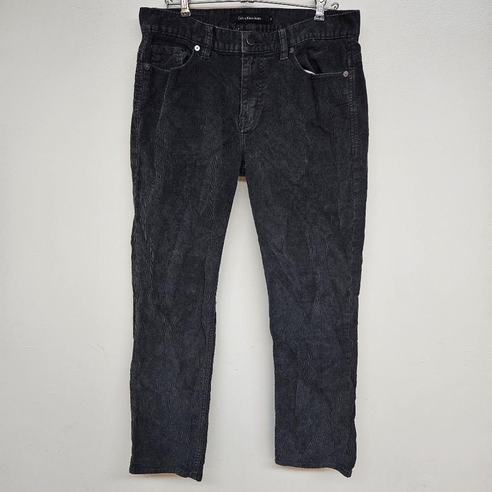 Calvin Klein Black Corduroy Relaxed Straight Leg Pants 32 x 30